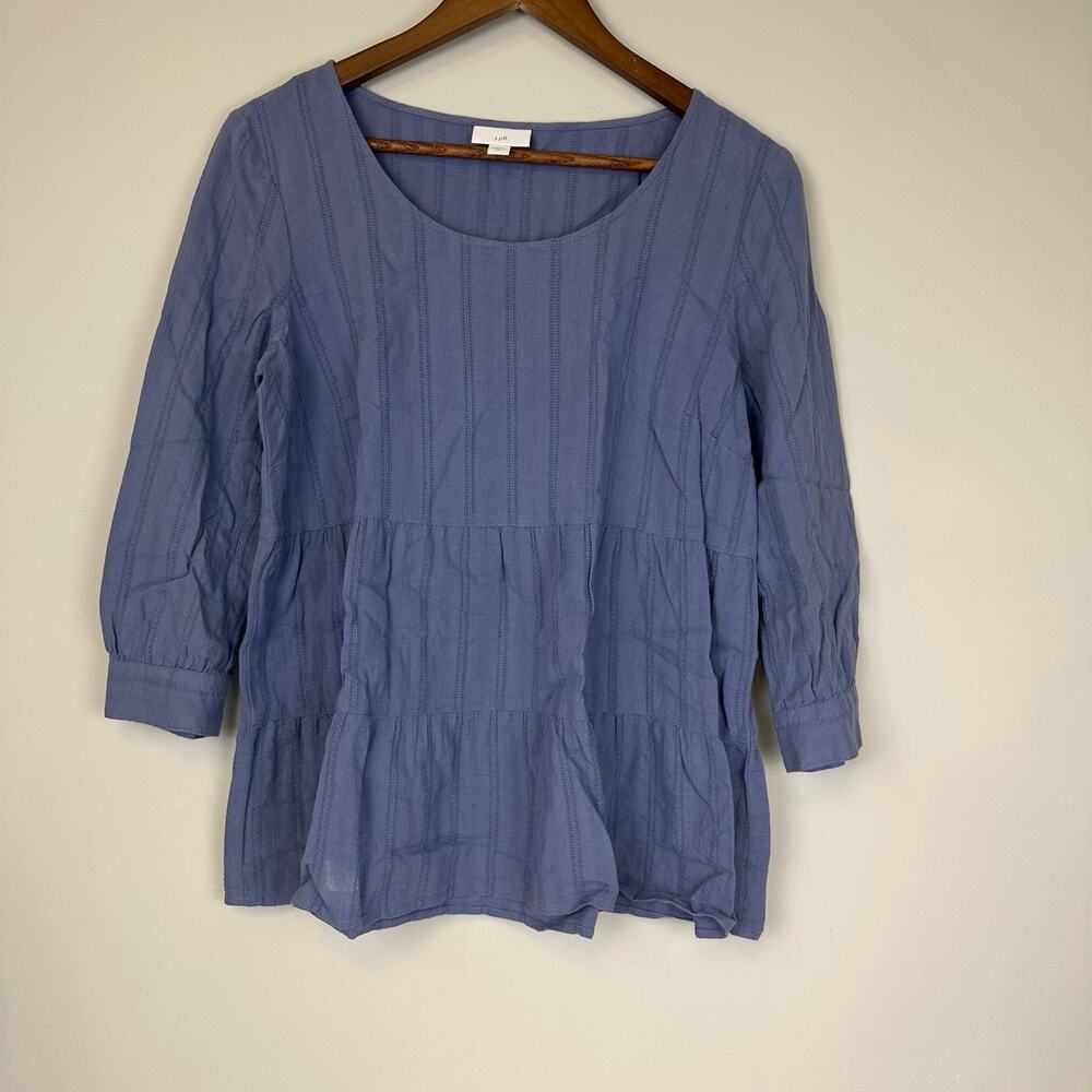 J Jill Tiered 3/4 Sleeve Blouse Cottage Core Sz XS Comfort Textured Teacher
